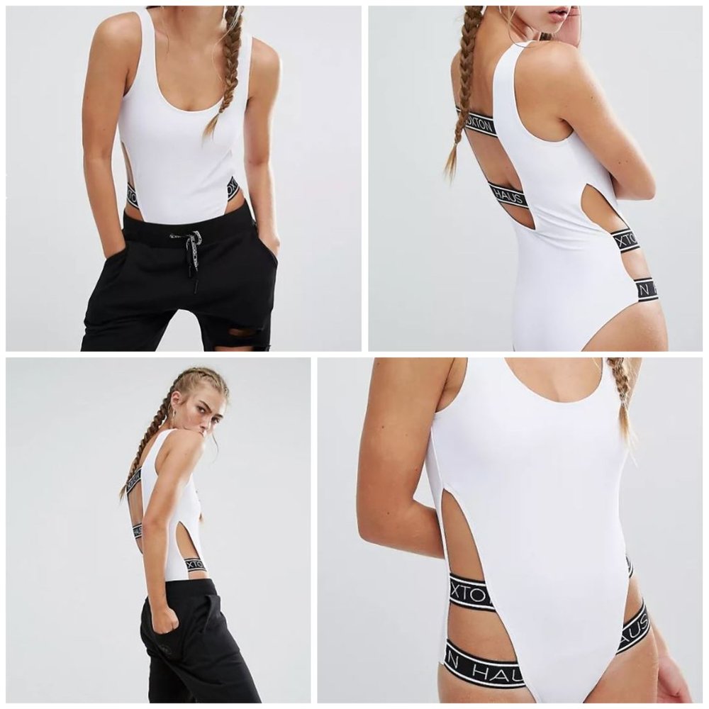 Hoxton Haus White Logo Tape Bodysuit  SZ XS